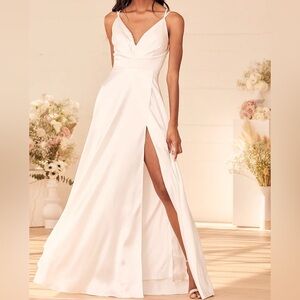 Lulus Found Love White Satin Sleeveless Maxi Dress
